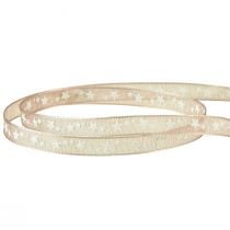 tételeket Organza szalag bézs fehér csillagokkal Karácsonyi szalag 6mm 20m