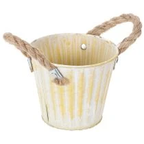 tételeket Ültetvödör, fém cserép fogantyúkkal, díszes virágtartó, rózsaszín/zöld/sárga, shabby chic, Ø12cm, M10cm, 3 db-os szett