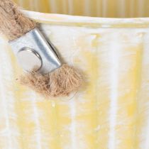 tételeket Ültetvödör, fém cserép fogantyúkkal, díszes virágtartó, rózsaszín/zöld/sárga, shabby chic, Ø12cm, M10cm, 3 db-os szett