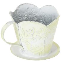 tételeket Kaspó, dekoratív kávéfilter tartó, fém pohár ültetéshez, zöld és fehér virágdísz, shabby chic, Ma11cm Ø11cm
