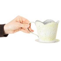 tételeket Kaspó, dekoratív kávéfilter tartó, fém pohár ültetéshez, zöld és fehér virágdísz, shabby chic, Ma11cm Ø11cm