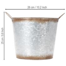 tételeket Kaspó fülekkel, dekoratív tál rozsda bevonattal, ezüst fém edény Ø26cm M25.5cm