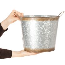 tételeket Kaspó fülekkel, dekoratív tál rozsda bevonattal, ezüst fém edény Ø26cm M25.5cm