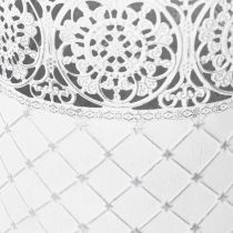 tételeket Csipkemintás kaspó, fém váza, díszvödör, fehér, ezüst, shabby chic, M28/25,5/23,5cm, Ø29,5/25,5/20cm, 3 db-os szett