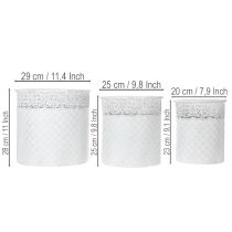 tételeket Csipkemintás kaspó, fém váza, díszvödör, fehér, ezüst, shabby chic, M28/25,5/23,5cm, Ø29,5/25,5/20cm, 3 db-os szett