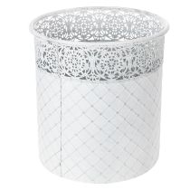 tételeket Csipkemintás kaspó, fém váza, díszvödör, fehér, ezüst, shabby chic, M28/25,5/23,5cm, Ø29,5/25,5/20cm, 3 db-os szett