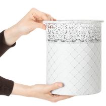 tételeket Csipkemintás kaspó, fém váza, díszvödör, fehér, ezüst, shabby chic, M28/25,5/23,5cm, Ø29,5/25,5/20cm, 3 db-os szett