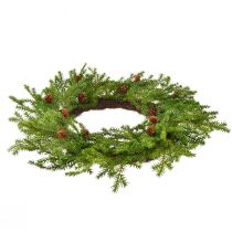 tételeket Műfenyő koszorú, zöldesbarna tobozokkal, karácsonyi dekoráció, Ø49cm