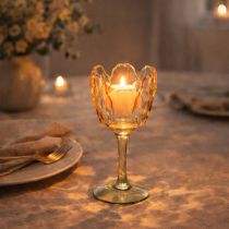 tételeket Tulipán alakú üveg mécsestartó, vintage stílusú, romantikus lakberendezési tárgy, 20cm