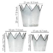 tételeket Virágtartó korona fém díszes cink Ø21.5/19.5/17cm 3 db-os szett