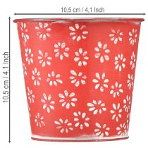 tételeket Piros-fehér mini virágcserép, virágminta, fém, Ø10.5cm M10.5cm