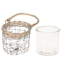 tételeket Függőlámpás, üveg, fém, fűzfa, Ø14,5cm, 2 darab