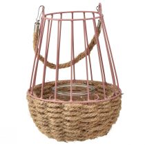 tételeket Lámpás fogantyúval és gyertyaüveg rózsaszín natúr Ø18cm H22cm