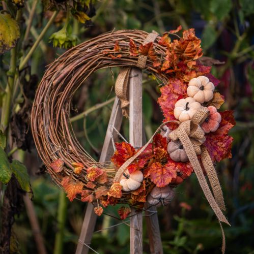 tételeket Dekoratív tök textilből, pálcára helyezve, sárga, barna, narancssárga, Ø7cm, 9 db