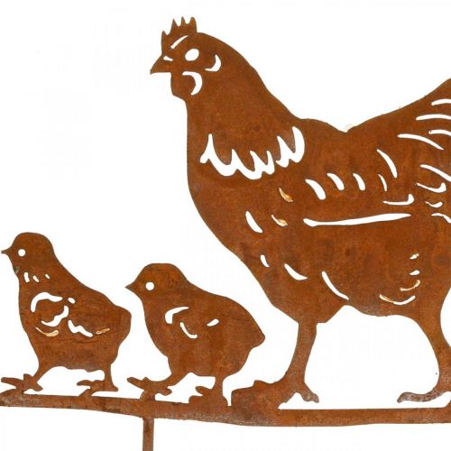 Virágdugó, csirke csirke, húsvét, fém díszítés patinával H21cm Szé40cm