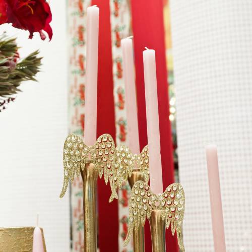 Floristik24 Gyertyatartó angyalszárnyak csillogó arany 11cm x 9cm 6db