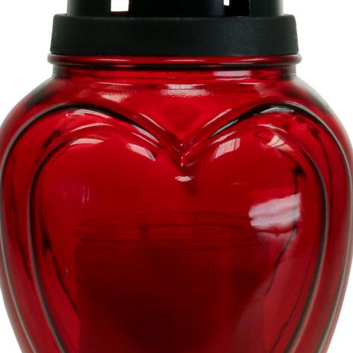 tételeket Sír könnyű üveg szív gravírozás sírlámpás piros Ø11cm H26cm