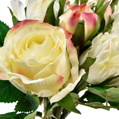 tételeket Artificial Roses Cream Yellow Pink Artificial Roses Dekoratív csokor 29cm 12 db