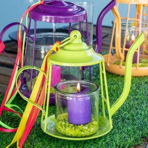 Floristik24 Gyertyatartó üveglámpás teáskanna zöld Ø13cm H22cm