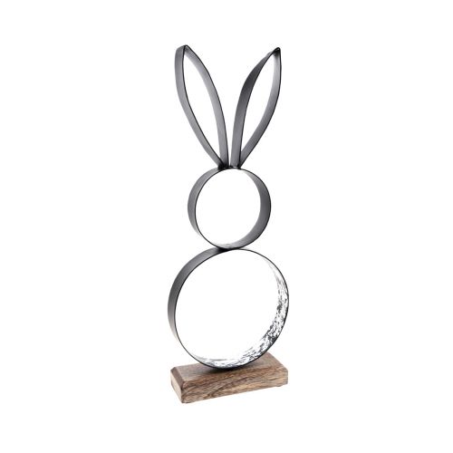 Húsvéti nyuszi fekete ezüst nyúl fém fa 13,5×37cm