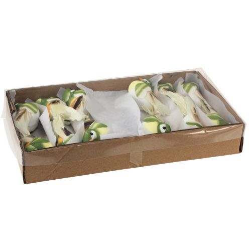 Floristik24 Tollmadár dróton díszmadár tollas zöld narancssárga 4cm 12 db