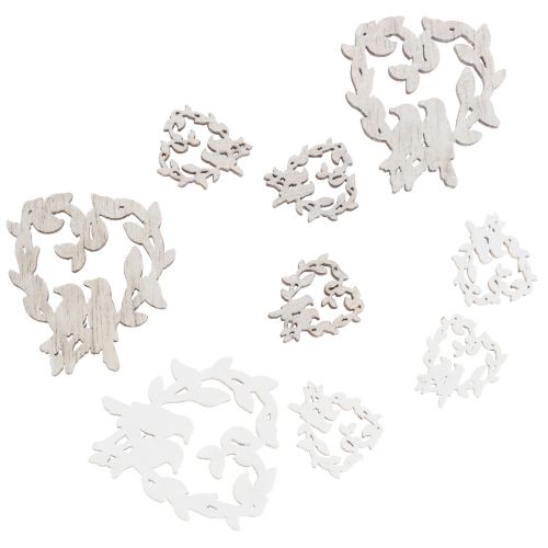 Szórványdísz madár fa szív asztaldísz natúr 3,5/1,5cm 72 db