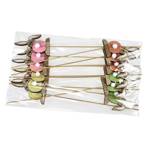 Floristik24 Húsvéti nyuszi fa virágdugók húsvéti színes H8cm 12 db