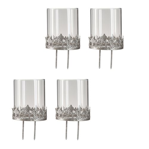 Floristik24 Gyertyatartó üveg ezüst antik Ø7cm 4 db