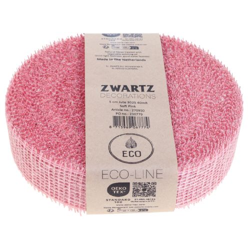 tételeket Juta szalag, háló szalag, asztali szalag, deko szalag, juta, világos rózsaszín, 5 cm, 40 m
