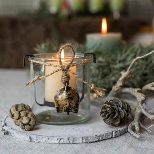 Floristik24 Lámpás üveg mécsestartóval, fekete fém Ø9×H10cm