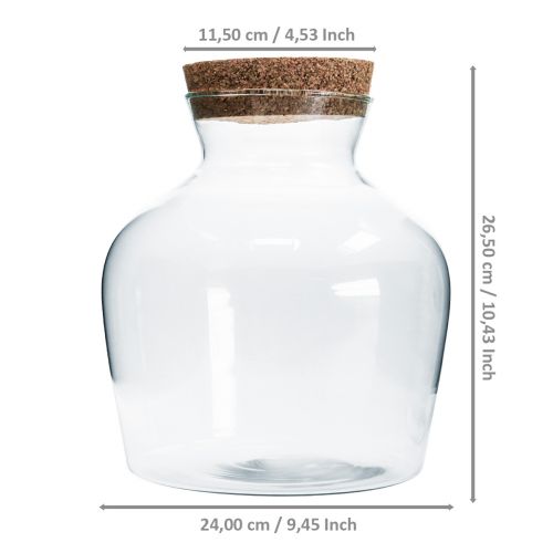 Floristik24 Dekoratív üveg parafával Dekoratív váza fedővel H25cm Ø24cm