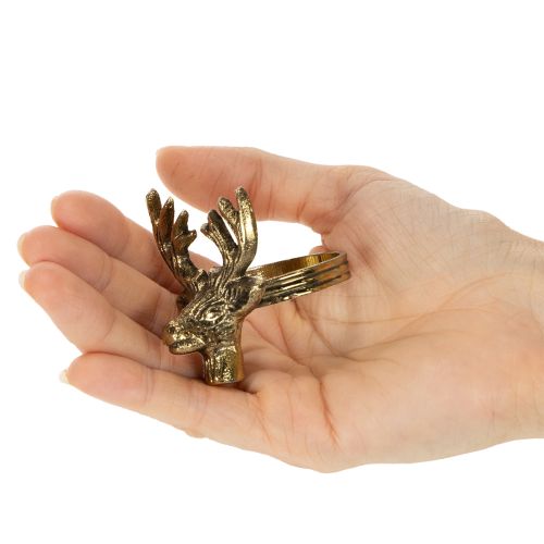 Fém szalvétagyűrű szarvasfejjel, arany hatásban, 6 cm, 4 darab | Floristik24.hu