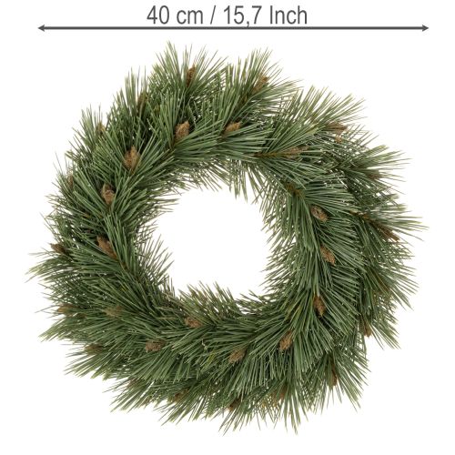 Műfenyő ágakból és tobozokból készült koszorú, 40 cm | Floristik24.hu