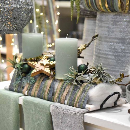 Floristik24 Díszítő tálca, fogantyús növénytálca, fa gyertyatartó, fehérre mosott L50cm