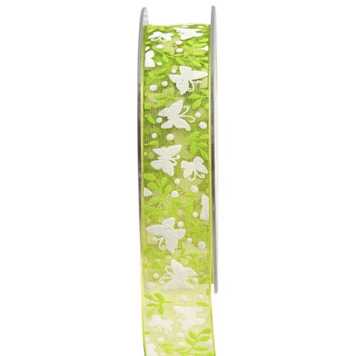 Floristik24 Organza szalag pillangók zöld ajándék szalag 25mm 20m