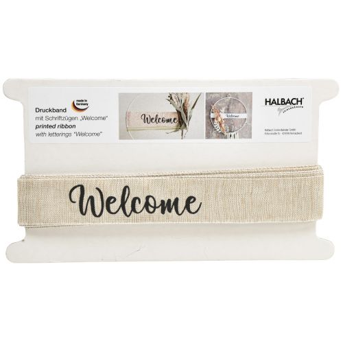Floristik24 „Welcome” szalag ajtódísz díszszalag ajtókoszorúhoz 30mm 7m