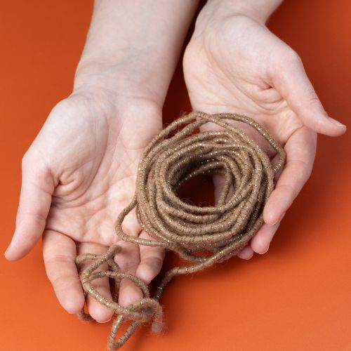 tételeket Barna gyapjúzsinór arany cérnával, 5m x 5mm dróttal, díszítéshez és kézműveskedéshez