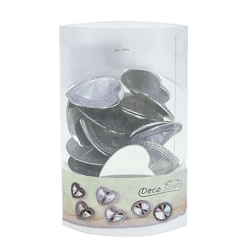 Floristik24 Akril szív drágakövekkel 3,5cm ezüst 20 db