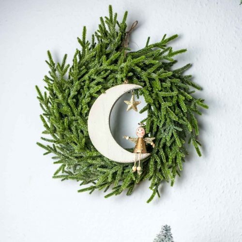 Floristik24 Adventi dekoráció, angyal a Holdon, fa dekoráció akasztáshoz fehér, arany H14,5cm sz21,5cm 3 db