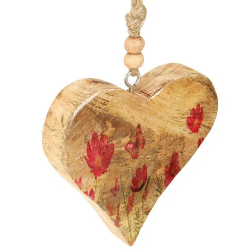 Floristik24 Medál fa szív virágok natúr rózsaszín 9,5x9cm 4 db