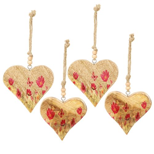 Floristik24 Medál fa szív virágok natúr rózsaszín 9,5x9cm 4 db