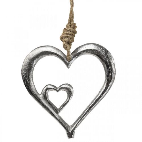 Medál dekoratív szív fém ezüst natúr 10,5x11x0,5cm