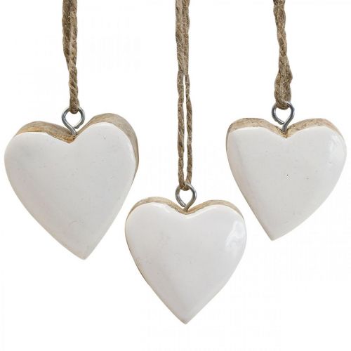 Függesztett fa szívek dekoratív szívek fehér Ø5-5,5cm 12db