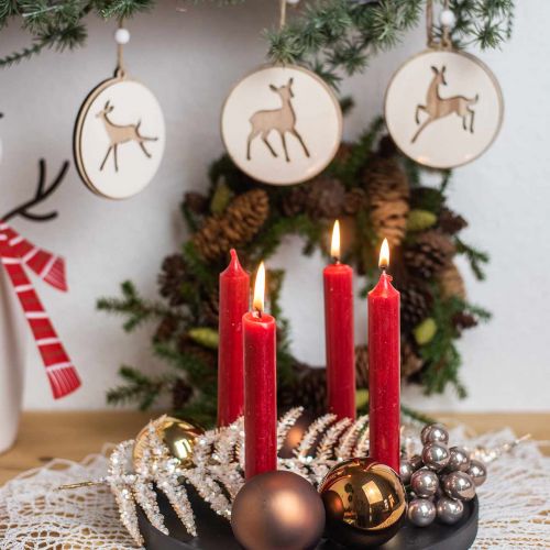tételeket Medál szarvassal, dekorációs medalion, fa dekoráció, Advent Ø9,5cm 6db