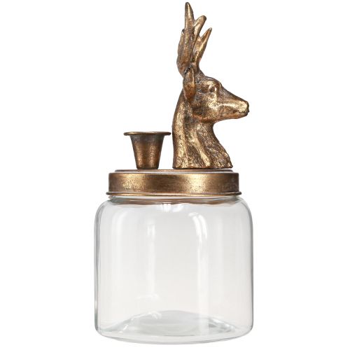 Floristik24 Antik gyertyatartó üveg szarvasfej arany fém 26cm