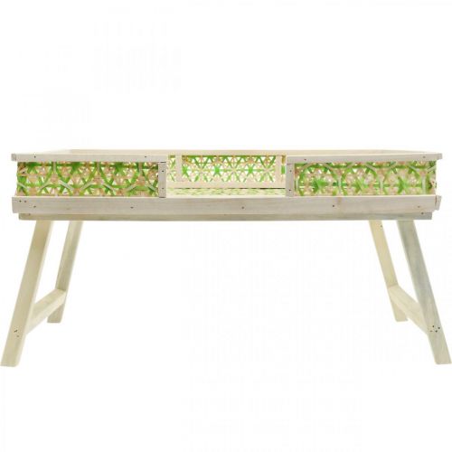 Floristik24 Ágytálca bambuszból, tálalótálca összecsukható, fa tálca fonott mintával zöld-natúr színek 51,5×37cm