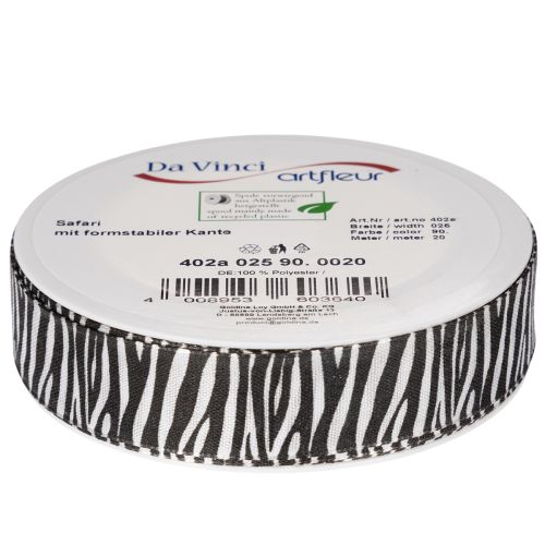 Ajándék szalag zebra mintával, 25 mm széles, 20 m hosszú | Floristik24.hu
