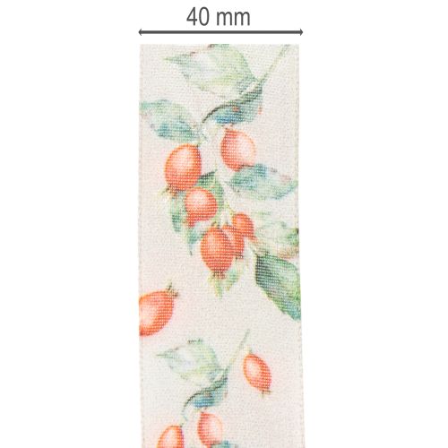 Ajándékszalag, őszi minta csipkebogyóval és levelekkel, 40mm x 18m | Floristik24.hu