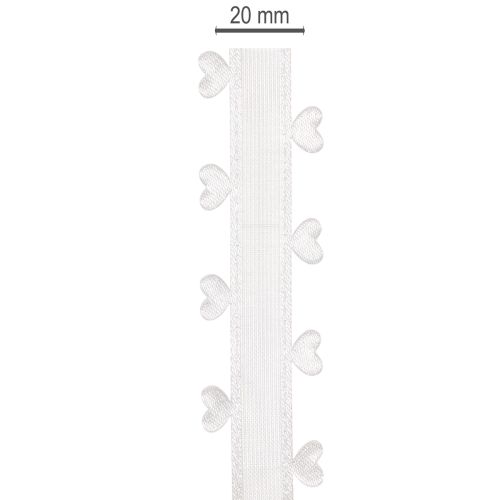 Dekoratív fehér szalag szívekkel kreatív kézműves ötletekhez, 20mm x 15m | Floristik24.hu