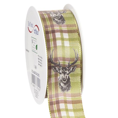 Dekoratív szalag szarvasfejjel és kockás mintával, 40mm x 15m